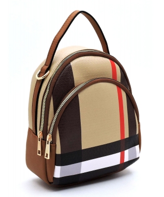 Tartan Plaid Check Convertible Backpack Satchel  BT2751 TAN